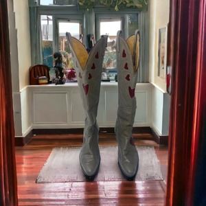 Justin Boots Gray and Red Women's Cowboy Boots